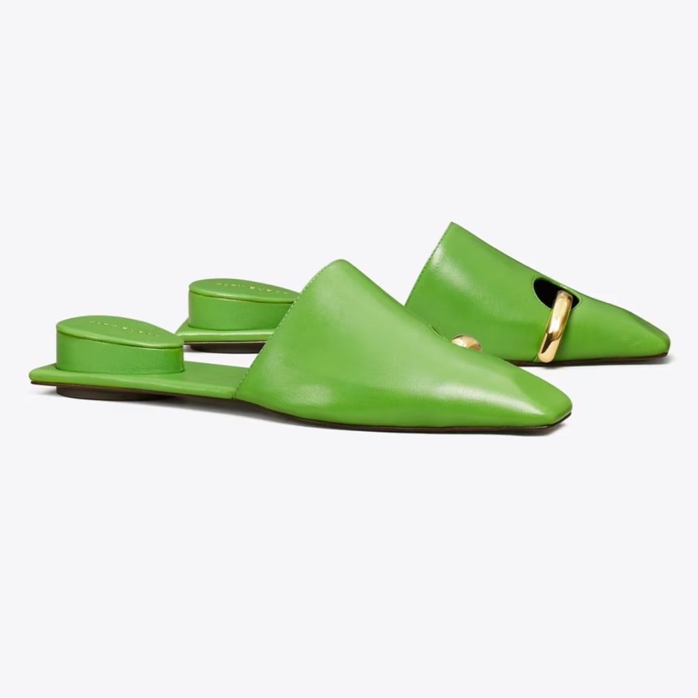 New Tory Burch Pierced Mules Green Size 7